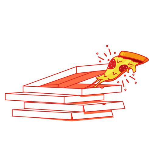 Un trozo de pizza en la caja. Entrega de comida. Vector ilustración de línea plana