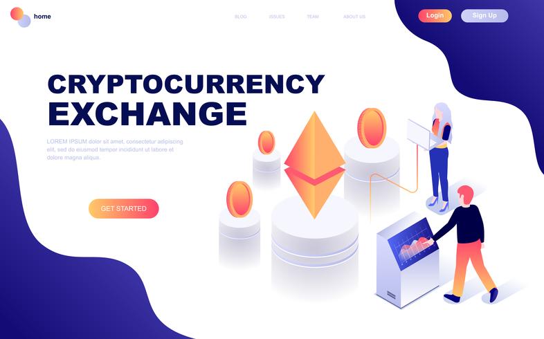 Concepto isométrico moderno diseño plano de Cryptocurrency Exchange vector