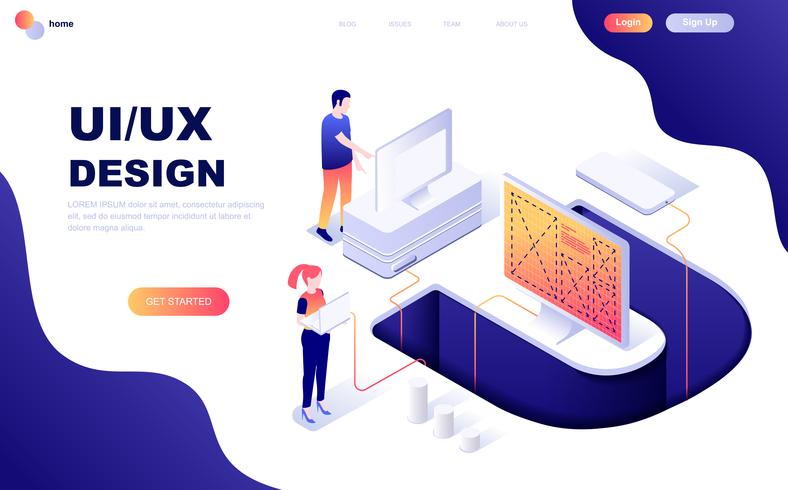 Modern flat design isometric concept of UX, UI Design vector