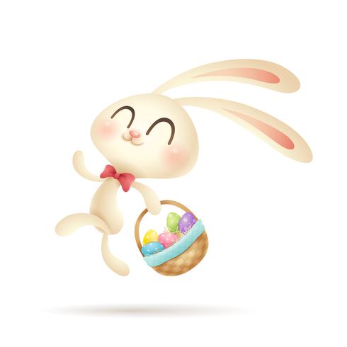 Easter bunny with basket of painted eggs vector