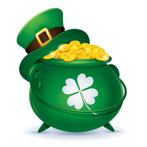 Top hat on pot of Gold coins vector