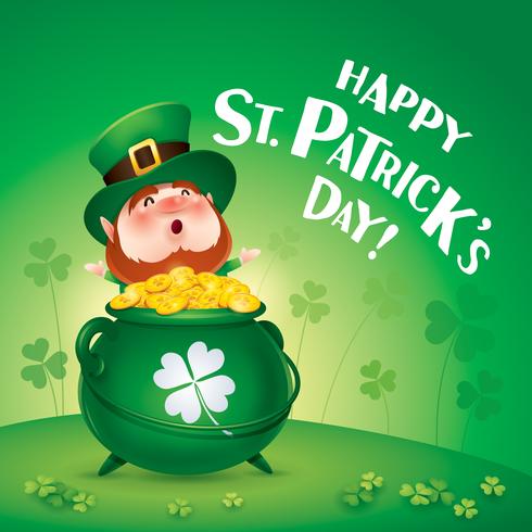 cartoon leprechaun with pot of gold vector