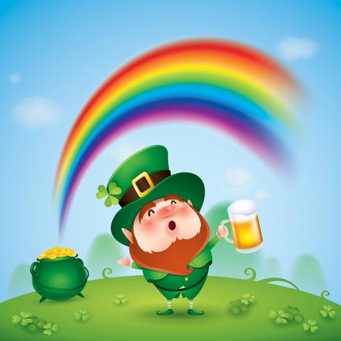 Leprechaun de dibujos animados con cerveza vector