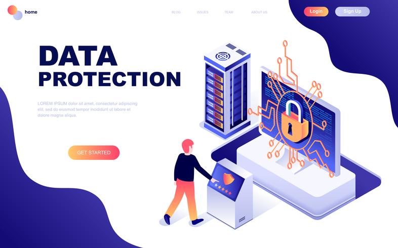Concepto isométrico moderno diseño plano de protección de datos vector