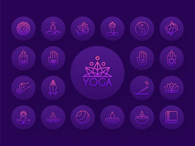 Yoga Gradient Outline Vector Icon Set
