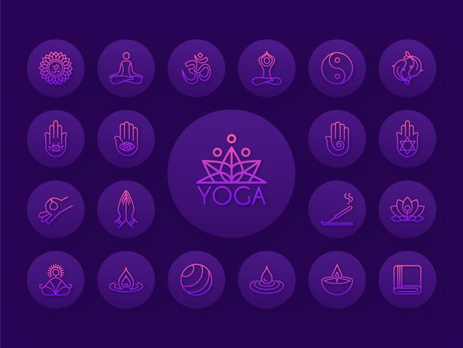 Conjunto de iconos de Vector de contorno degradado de yoga