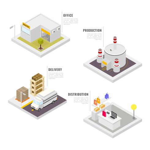 Isometric Industrial Buildings Set Vector Colection