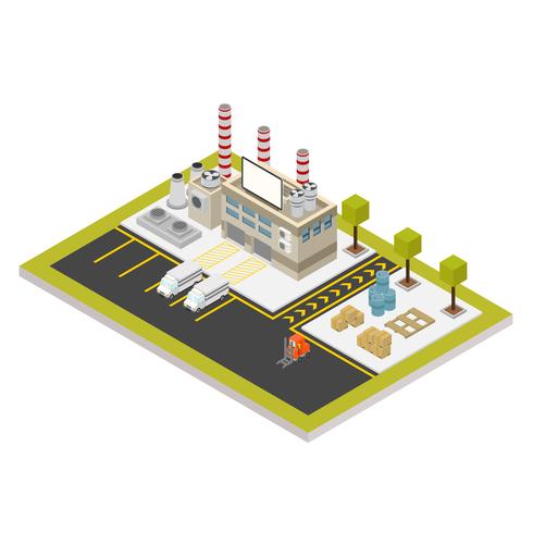 Conjunto de edificios industriales isométricos ilustración vectorial vector