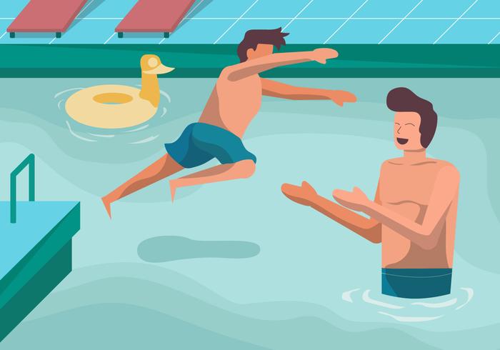 Happy Family Vacation On Pool Vector Illustration