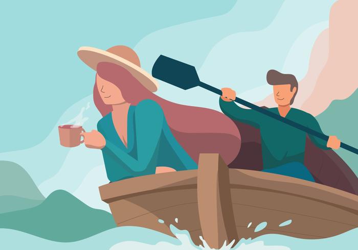 Couple Adventure With Boat Vector illustration