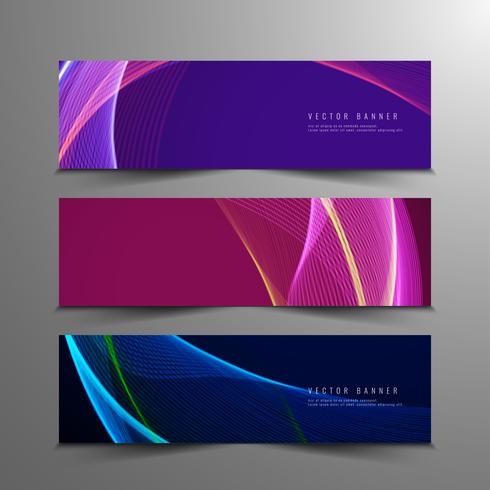 Abstract colorful wavy elegant banners set vector