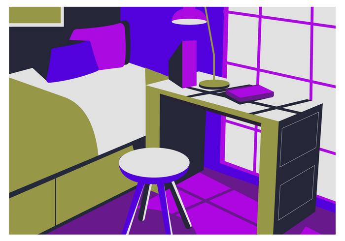 Flat Color Bedroom Interior Background Vector