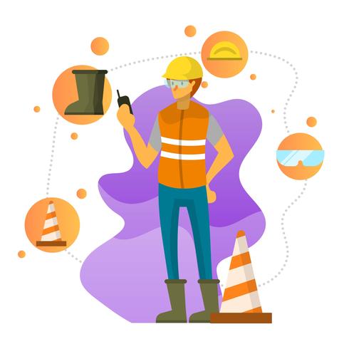 Flat Character Wears Personal Protective Equipment Vector Illustration
