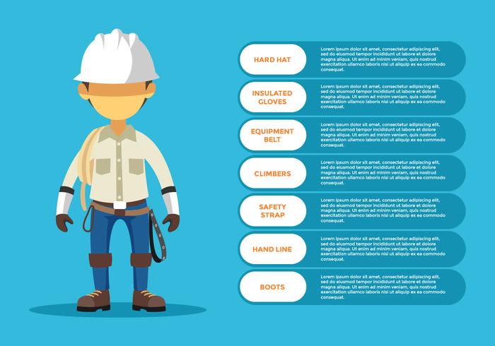 Personal Lineman Equipo de protección Infografía vectorial vector