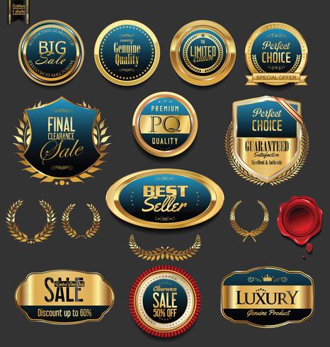 Insignias y etiquetas de oro premium de lujo vector