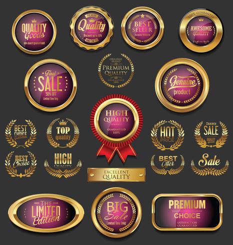 Insignias y etiquetas de oro premium de lujo vector