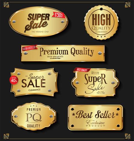 Insignias y etiquetas de oro premium de lujo vector