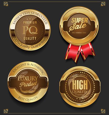 Insignias y etiquetas de oro premium de lujo vector