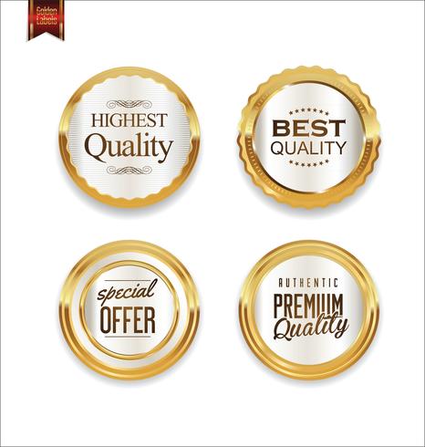 Insignias y etiquetas de oro premium de lujo vector