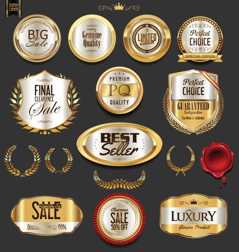 Insignias y etiquetas de oro premium de lujo vector