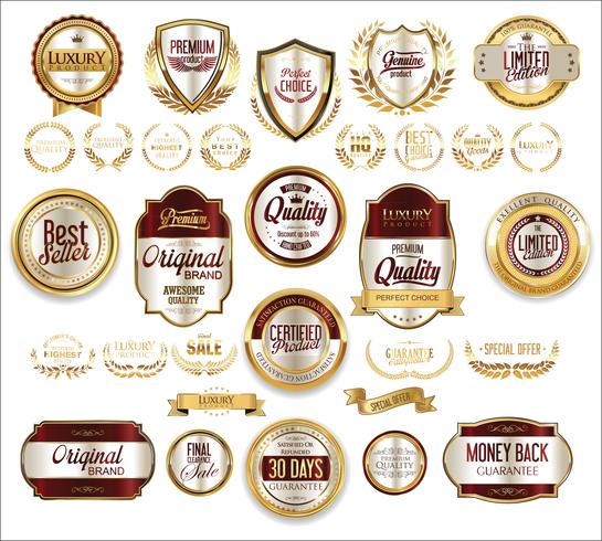 Insignias y etiquetas de oro premium de lujo vector