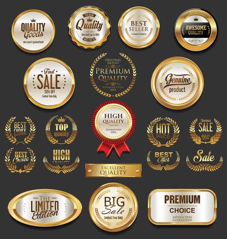 Insignias y etiquetas de oro premium de lujo vector