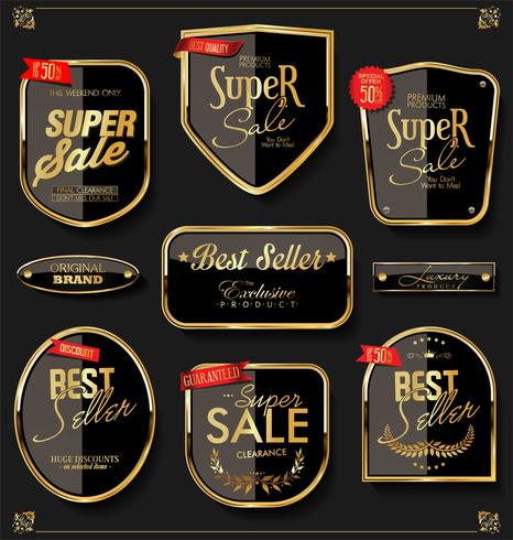 Insignias y etiquetas de oro premium de lujo vector