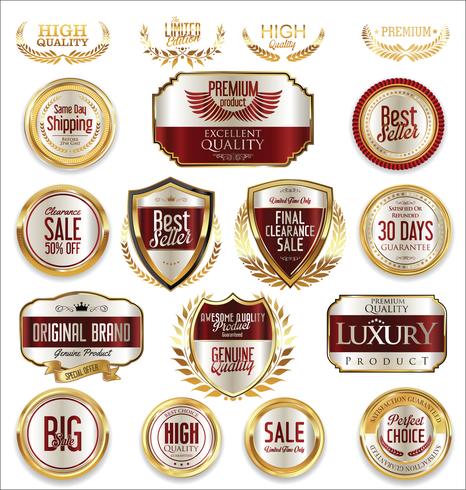 Insignias y etiquetas de oro premium de lujo vector