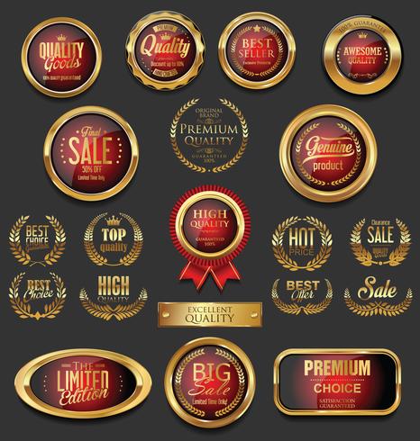 Insignias y etiquetas de oro premium de lujo vector