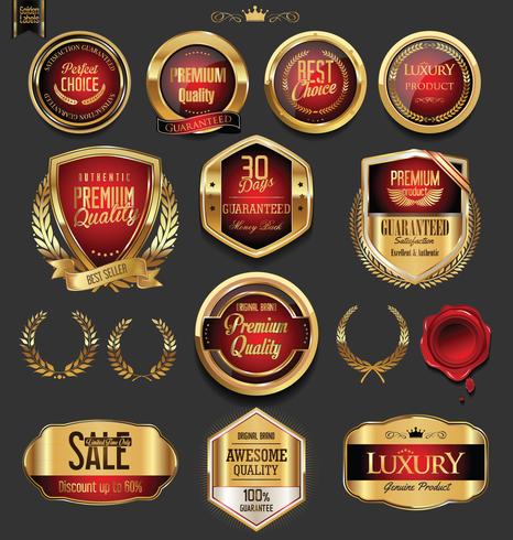 Insignias y etiquetas de oro premium de lujo vector