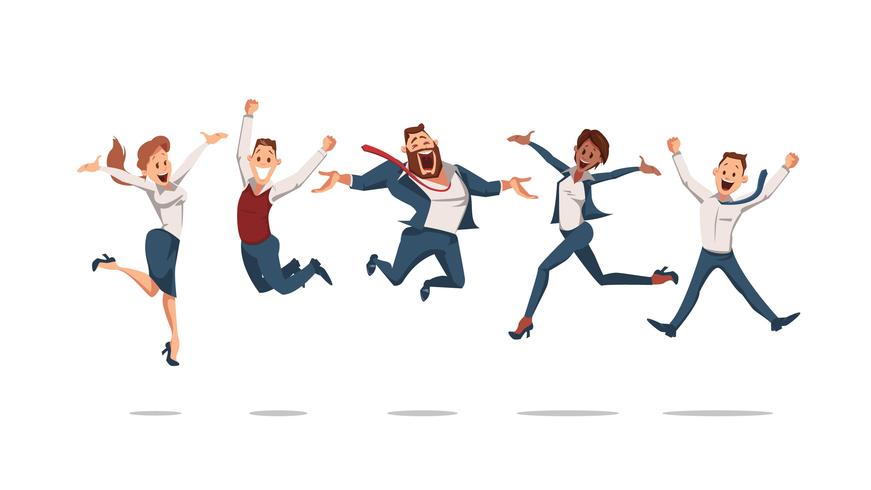 Happy Office Workers Jumping. Vector Illustration.