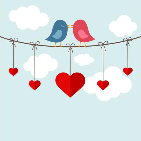 Two birds kissing on a cable vector