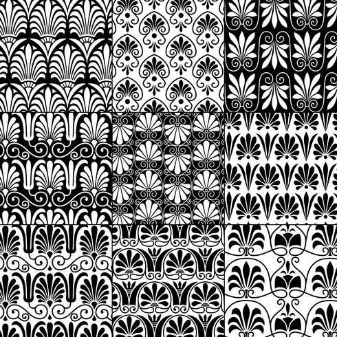 black and white seamless classical greek patterns vector