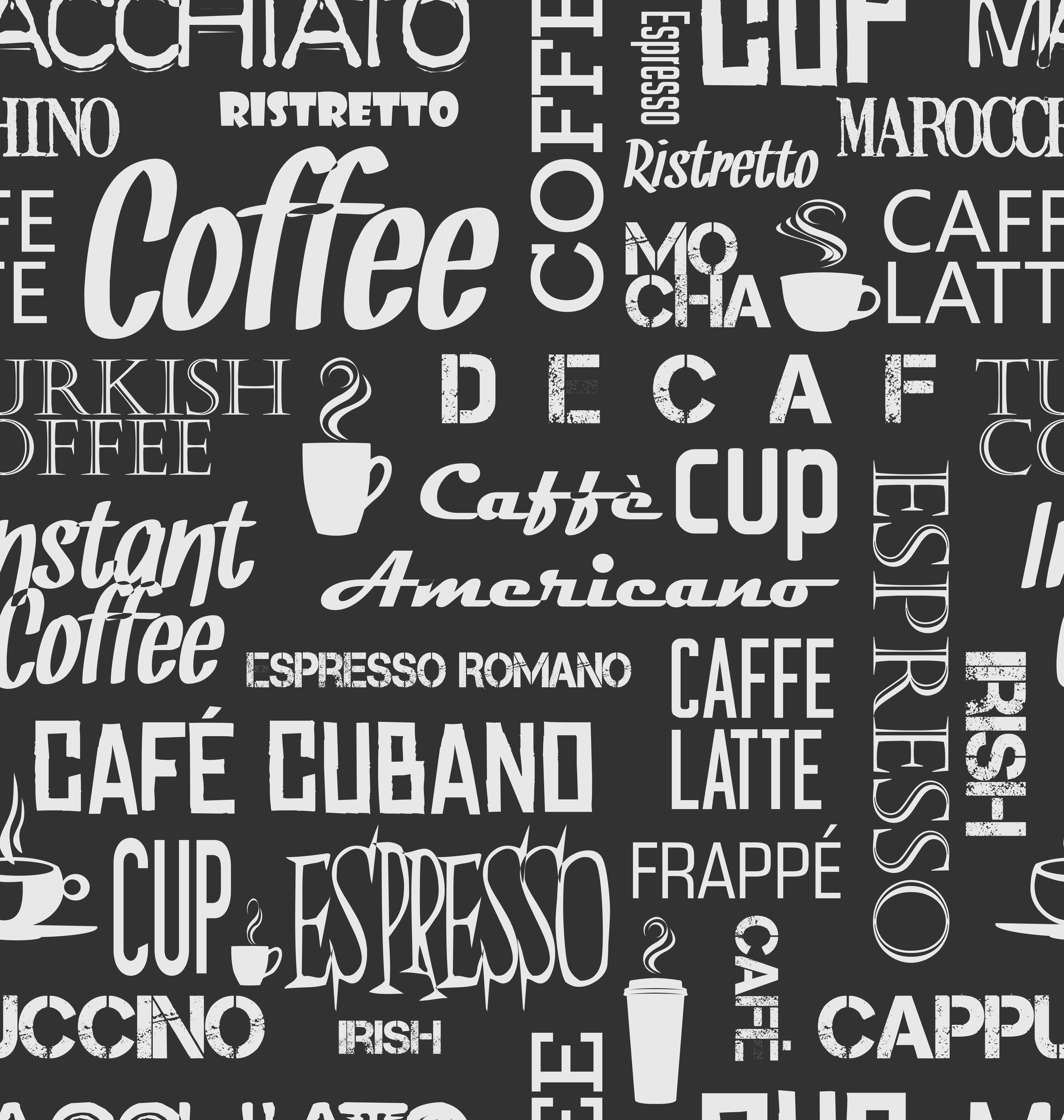 Background seamless tile of coffee words and symbols 339192 Vector Art