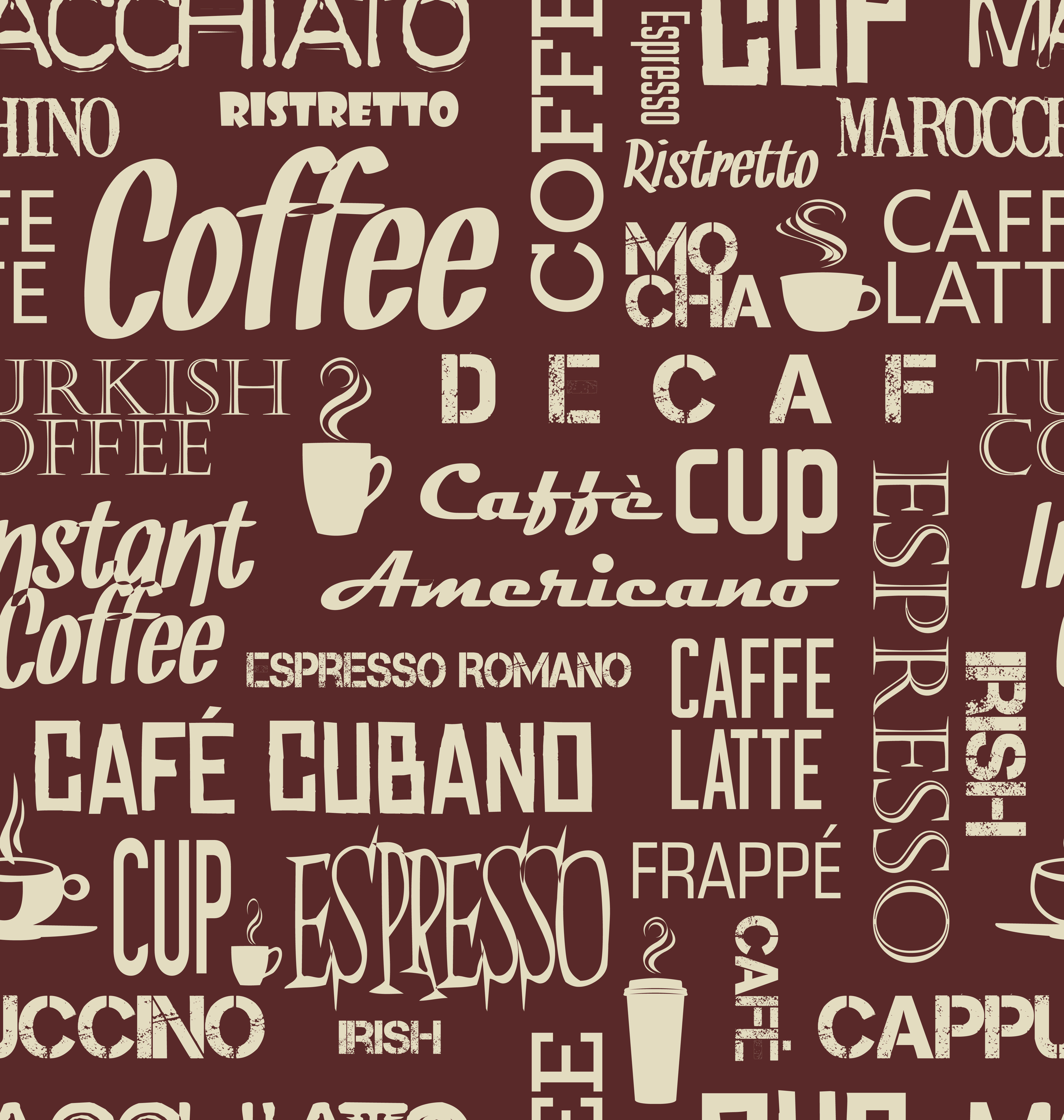 Background seamless tile of coffee words and symbols 339219 Vector Art