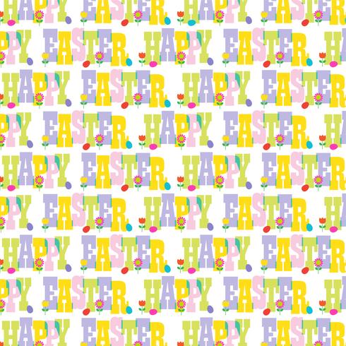 happy easter typography pattern with flowers and eggs vector