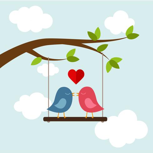 Dos pájaros enamorados en el árbol vector