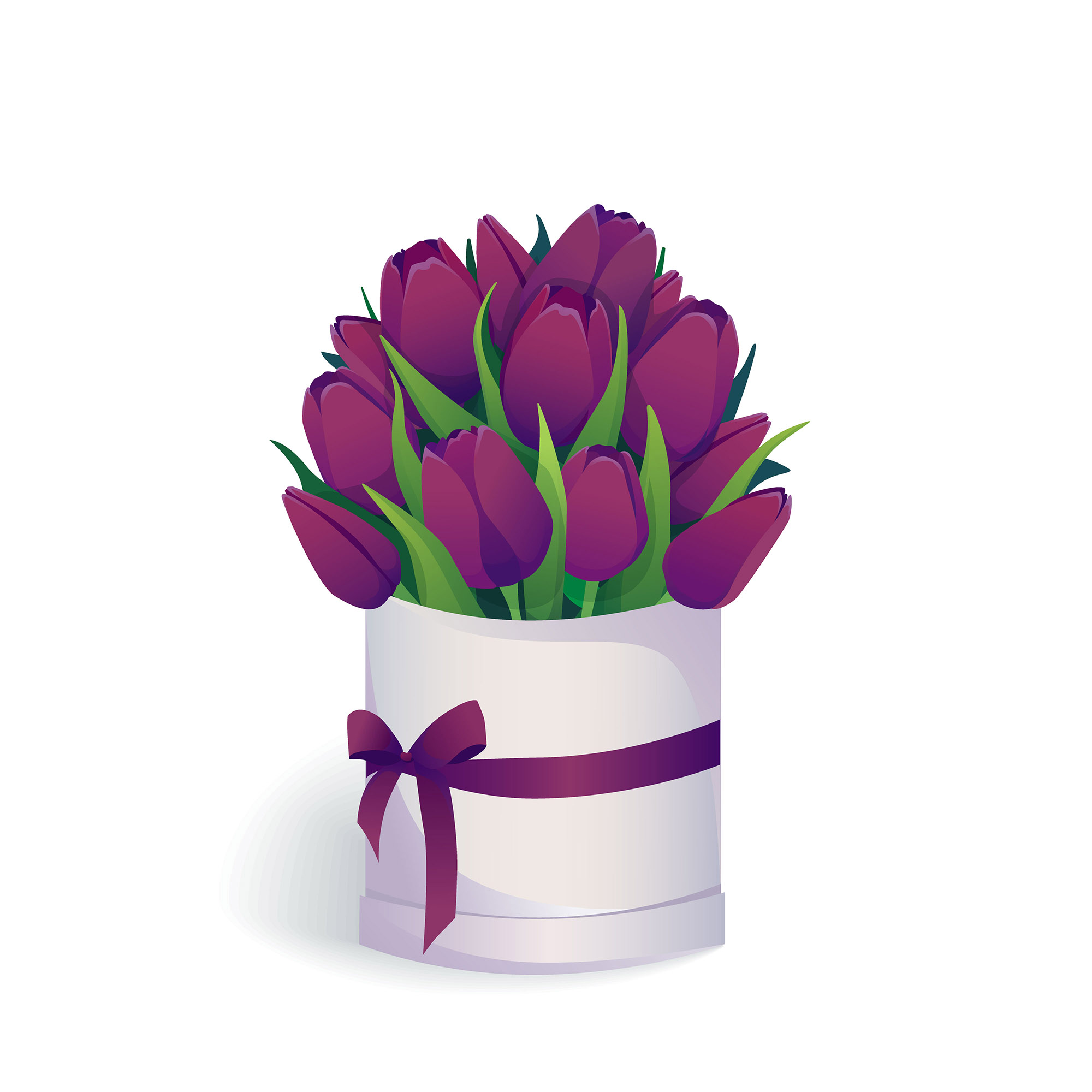 Download Bouquet of purple tulips in round hat box. - Download Free ...