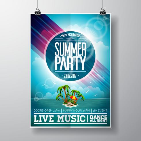 Vector Summer Beach Party Flyer Design con elementos tipográficos