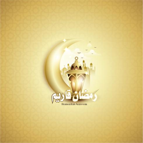 Ramadan Kareem with Fanoos Lantern, Crescent,  Mosque Background vector