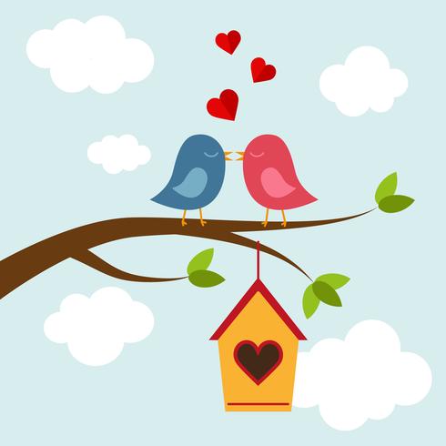 Two bird in love on the tree vector