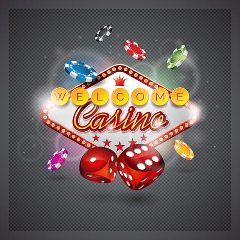 Ilustración vectorial sobre un tema de casino con pantalla de iluminación y dados vector