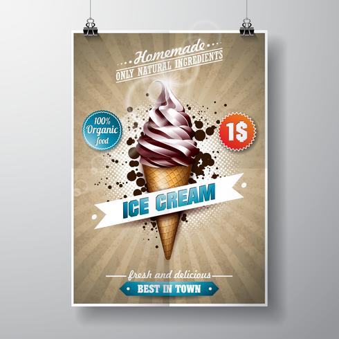 Vector delicious Ice Cream Flyer Design on vintage background.