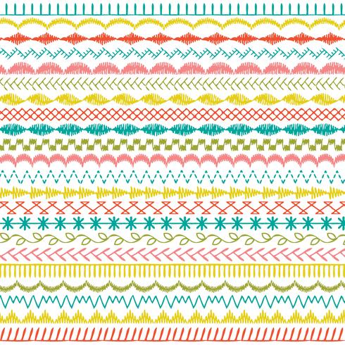 hand drawn pastel stitched border patterns vector