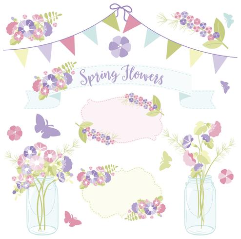 Spring flowers in mason jars vector