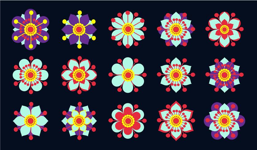 Set of vintage blue flowers.  vector