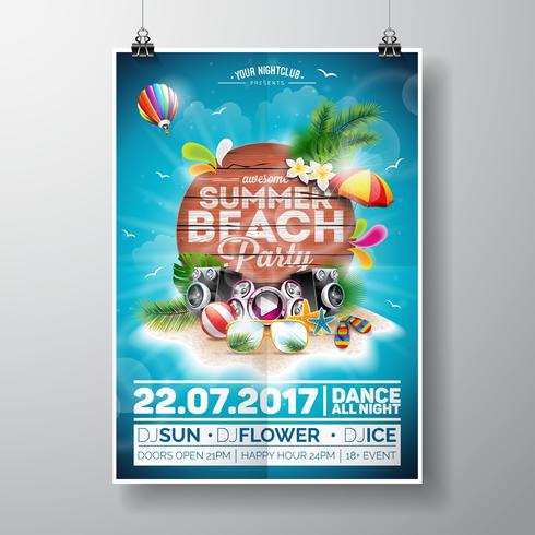 Vector Summer Beach Party Flyer Design con elementos tipográficos