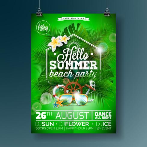 Vector Summer Beach Party Flyer Design con diseño tipográfico