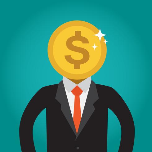 Businessman with a coin head dollar. vector