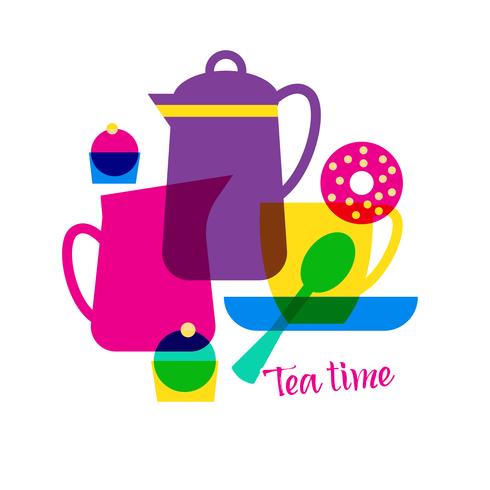 Tea time with lettering.  vector